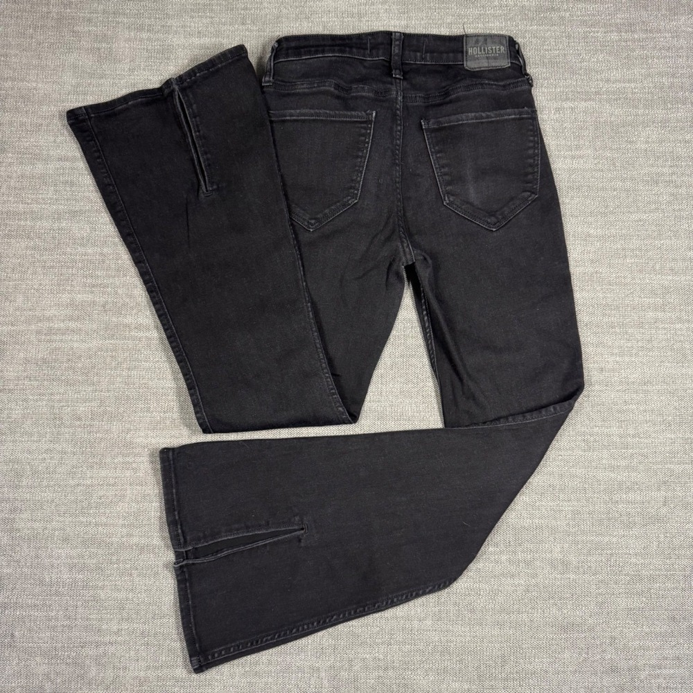 Hollister High Rise Flare Jeans Black Slit Hem Stretch Denim‎ W27 L29 - Picture 4 of 10